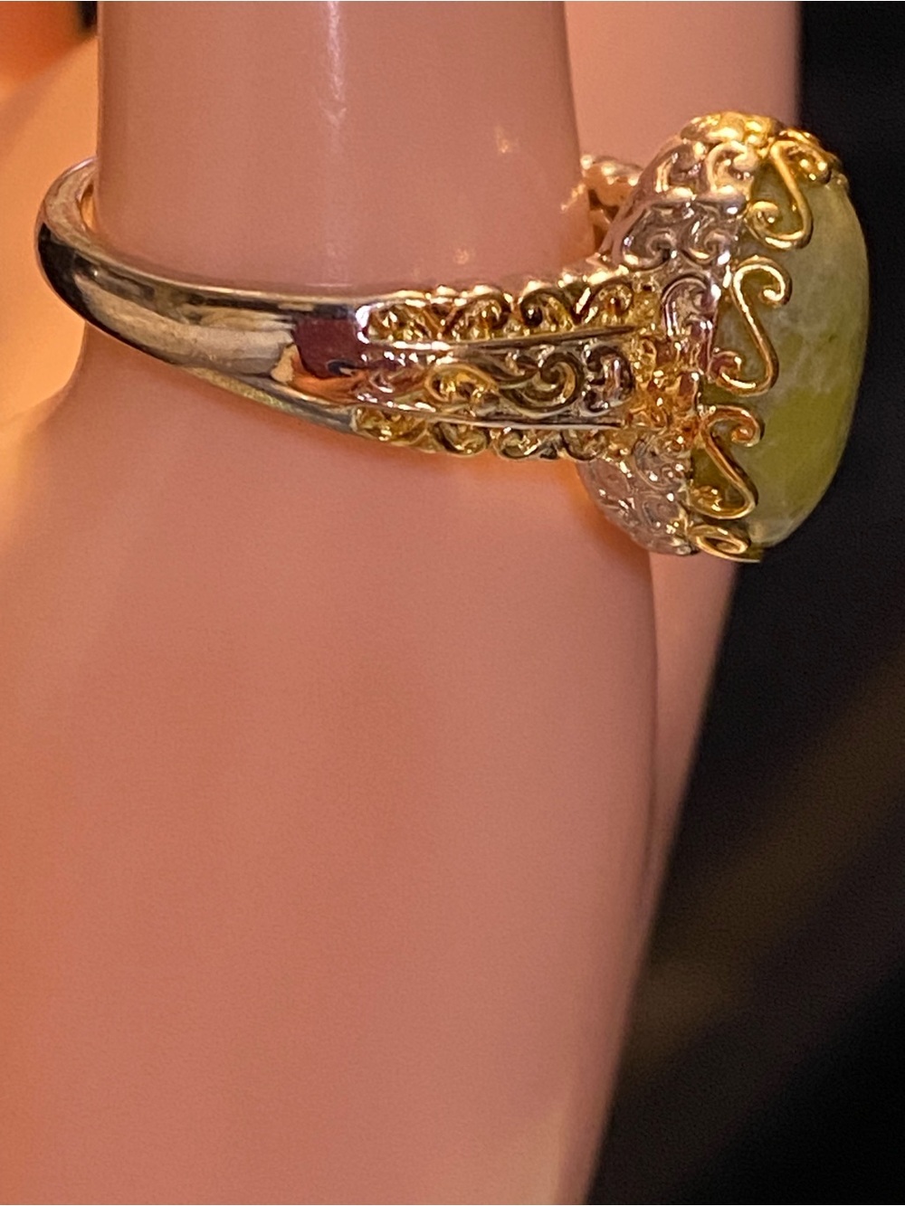 Connemara Marble Celtic 6.35 ctw Filigree Ring in Pl Bond, 18K YG plated